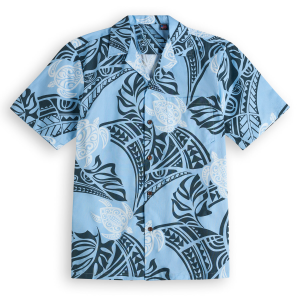 Hawaiian shirt with tattoo and turtle blue Fanshubus