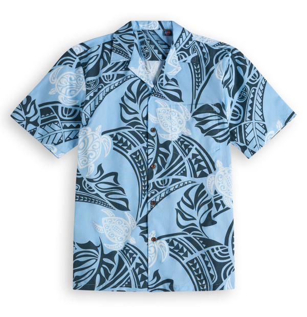 Hawaiian shirt with tattoo and turtle blue Fanshubus