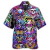 Hippie Skull Colorful Flowers - Hawaiian Shirt  - Fanshubus