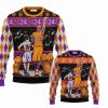 Basketball Tribute Ugly Christmas Sweater honoring Kobe Bryant, featuring a purple and gold design with basketball patterns, jersey numbers, and a memorial artwork. Ideal for basketball fans during the holidays
