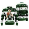 Larry Legend Ugly Christmas Sweater featuring Larry Bird in a Boston Celtics jersey, with festive green and white patterns, shamrocks, Christmas gifts, and basketball designs. Perfect for basketball fans and holiday celebrations.