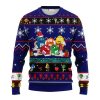 Festive M&M's Ugly Christmas Sweater featuring colorful M&M's characters with snowflakes, holiday decorations, and a vibrant blue design. Perfect for candy lovers and holiday parties