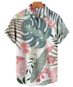 Summer Hawaiian Oversized Floral Shirt Plant Pattern Beach Tropic