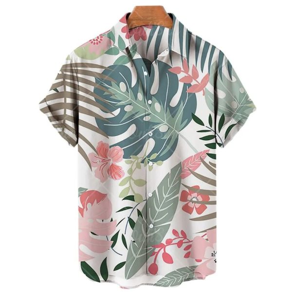 Summer Hawaiian Oversized Floral Shirt Plant Pattern Beach Tropic Fanshubus