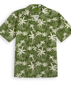 Palms Hawaiian-Shirts Summer Short-Sleeve Moss green Fanshubus