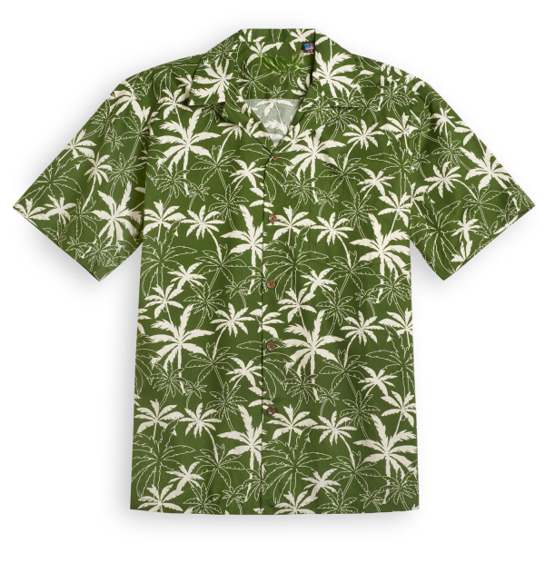 Palms Hawaiian-Shirts Summer Short-Sleeve Moss green Fanshubus