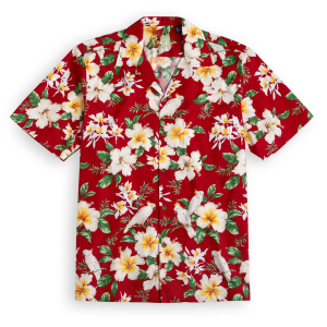 Red Short Sleeved Hawaiian Shirt With Parrot Print