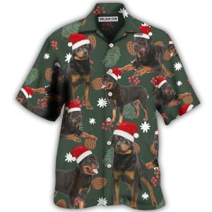 Rottweiler Green Leaf Merry Christmas - Hawaiian Shirt  - Fanshubus