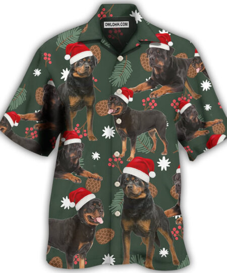 Rottweiler Green Leaf Merry Christmas - Hawaiian Shirt  - Fanshubus