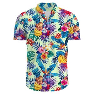 Shirts Hawaiian Pineapple Pattern Short Sleeves