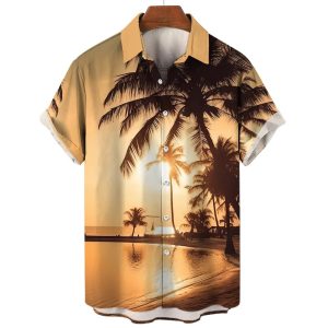 Men's T Shirt Coconut Tree Hawaii Shirts Men's Beach Fanshubus