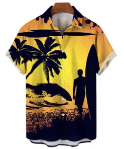 Hawaii Short Sleeve Shirt Coconut Tree Overfit Tropical Fanshubus