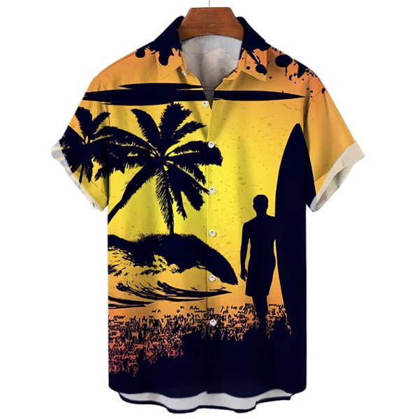 Hawaii Short Sleeve Shirt Coconut Tree Overfit Tropical Fanshubus