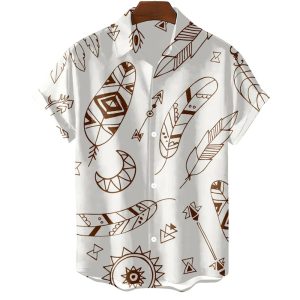 Hawaiian Shirts Feather Graphic Sleeve Oversized Fanshubus
