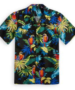 Short-sleeved Hawaiian shirt with parrot Fanshubus