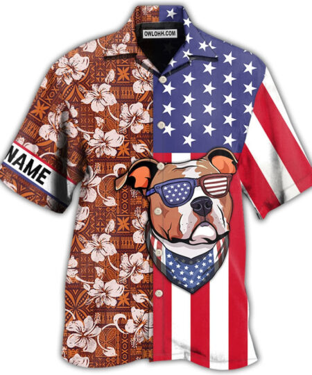 Staffordshire Bull Terrier Dog America Tropical Floral Personalized - Hawaiian Shirt  - Fanshubus