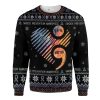 Black Suicide Prevention Awareness Ugly Sweater featuring a colorful 'You Matter' design with snowflakes and mental health ribbons, ideal for spreading support and awareness during the holidays