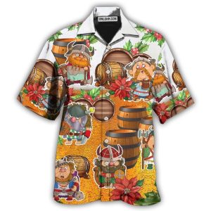 Viking Loves Beer Funny Christmas Style - Hawaiian Shirt  - Fanshubus
