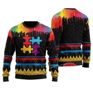 Autism Awareness Colorful Water 3D Ugly Christmas Sweater, Jumper For Men &amp; Women Adult - Fanshubus