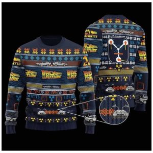 Back To The Future Ugly Sweater| Woolen Sweater Christmas Gift For Holiday| BTTF Ugly Christmas Sweater, Jumper - Fanshubus