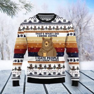 Bear Coffee Ugly Christmas Sweater, Jumper For Men &amp; Women Adult - Fanshubus