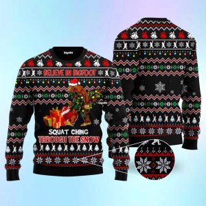Believe In Bigfoot Squat Ugly Christmas Sweater, Jumper For Men &amp; Women - Fanshubus
