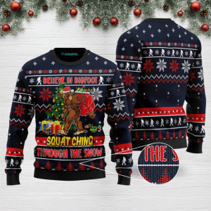 Bigfoot Squats Ching Ugly Christmas Sweater, Jumper - Men &amp; Women - Gift For Chrismas - Fanshubus