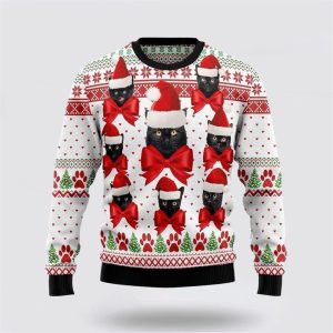 Black Cat Ball Ugly Christmas Sweater, Jumper - Cat Lover Christmas Sweater - Fanshubus