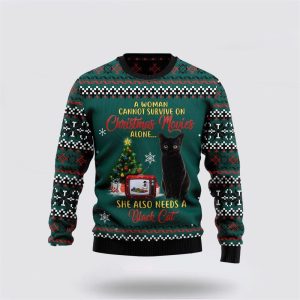 Black Cat Christmas Movie Ugly Christmas Sweater, Jumper - Cat Lover Christmas Sweater - Fanshubus
