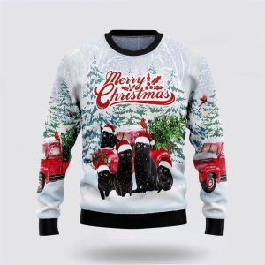 Black Cat Merry Christmas Ugly Christmas Sweater, Jumper - Cat Lover Christmas Sweater - Fanshubus