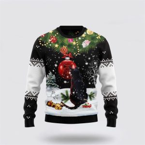 Black Cat Mirror Ugly Christmas Sweater, Jumper - Cat Lover Christmas Sweater - Fanshubus