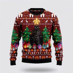 Black Cat Pine Tree Ugly Christmas Sweater, Jumper - Cat Lover Christmas Sweater - Fanshubus