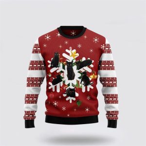 Black Cat Snowflake Ugly Christmas Sweater, Jumper - Cat Lover Christmas Sweater - Fanshubus