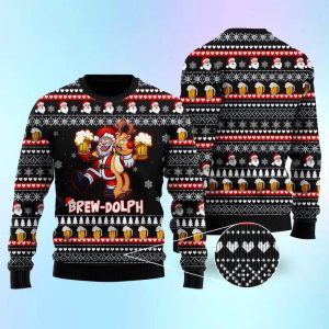 Brewdolph Reindeer Christmas Ugly Christmas Sweater, Jumper For Men &amp; Women - Fanshubus