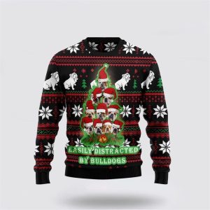 Bulldog Pine Tree Christmas Ugly Christmas Sweater, Jumper - Pet Lover Christmas Sweater - Fanshubus