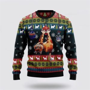 Cat Hanging On Xmas Tree Ugly Christmas Sweater, Jumper - Cat Lover Christmas Sweater - Fanshubus