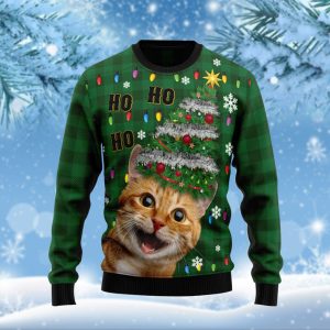 Cat Ho Ho Ho Christmas Funny Ugly Christmas Sweater, Jumper For Men &amp; Women Adult - Fanshubus