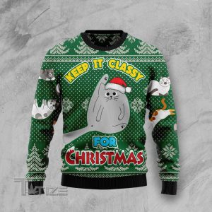 Cat Keep It Classy For Christmas Ugly Christmas Sweater, Jumper- Fanshubus