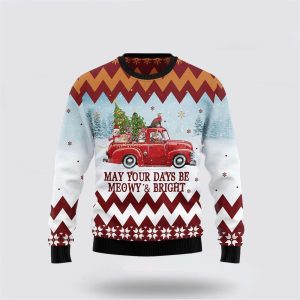 Cat Red Truck Ugly Christmas Sweater, Jumper - Cat Lover Christmas Sweater - Fanshubus