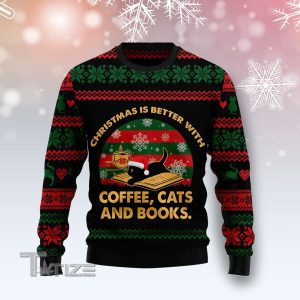 Christmas Better With Cat And Book Ugly Christmas Sweater, Jumper- Fanshubus