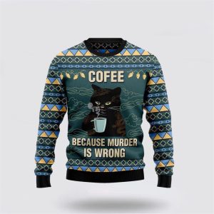 Coffee Cat Ugly Christmas Sweater, Jumper - Cat Lover Christmas Sweater - Fanshubus