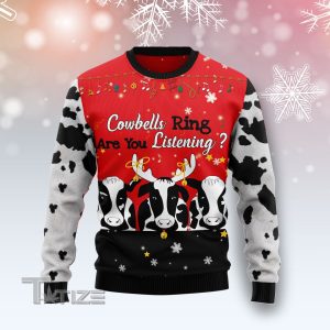 Cow Bell Rings Ugly Christmas Sweater, Jumper- Fanshubus
