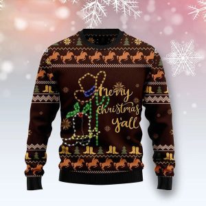 Cowboy Boots Merry Christmas Y'all Ugly Christmas Sweater, Jumper for men and women - Fanshubus