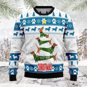 Cute Dachshund Ugly Christmas Sweater, Jumper For Men &amp; Women - Fanshubus