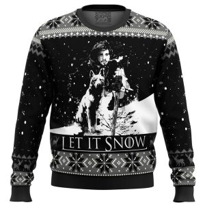 Cute Xmas Ugly Sweater Game of Thrones Let It Snow Black and White Ugly Christmas Sweater, Jumper| Woolen Christmas Gift - Fanshubus