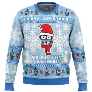 Cute Xmas Ugly Sweater Merry Christmas Ya Filthy Animal Futurama Ugly Christmas Sweater, Jumper| Woolen Christmas Gift - Fanshubus