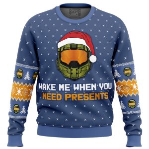 Cute Xmas Ugly Sweater Wake Me When You Need Presents Halo Ugly Christmas Sweater, Jumper| Woolen Christmas Gift - Fanshubus