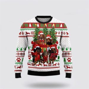 Dachshund Dog Red Truck Ugly Christmas Sweater, Jumper - Dog Lover Christmas Sweater - Fanshubus