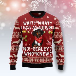 Dachshund I Have An Attitude Really Ugly Christmas Sweater, Jumper - Fanshubus