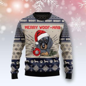 Dachshund Merry Woofmas Ugly Christmas Sweater, Jumper For Men &amp; Women Adult - Fanshubus